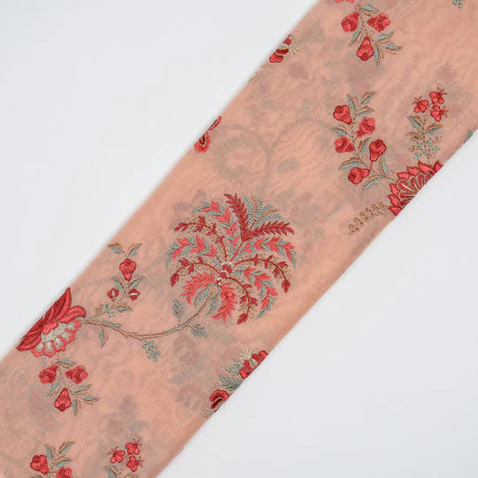 Yalina Peach Chanderi Embroidered Fabric in Jaal Pattern - Image 4