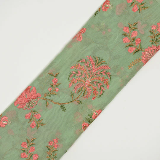Yalina Sea Green Chanderi Embroidered Fabric in Jaal Pattern - Image 4