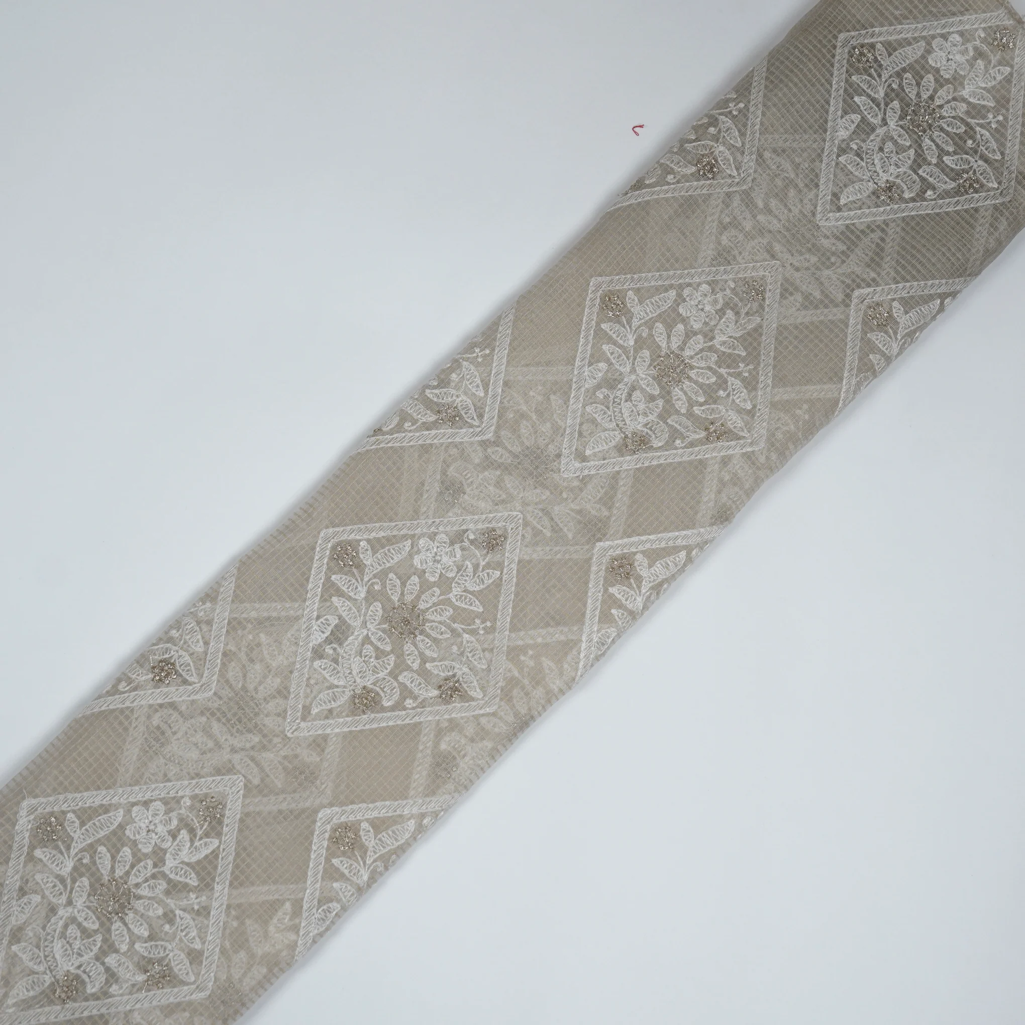 Yara Ivory Semi Munga Kota Embroidered Fabric in Buta Pattern - Image 4