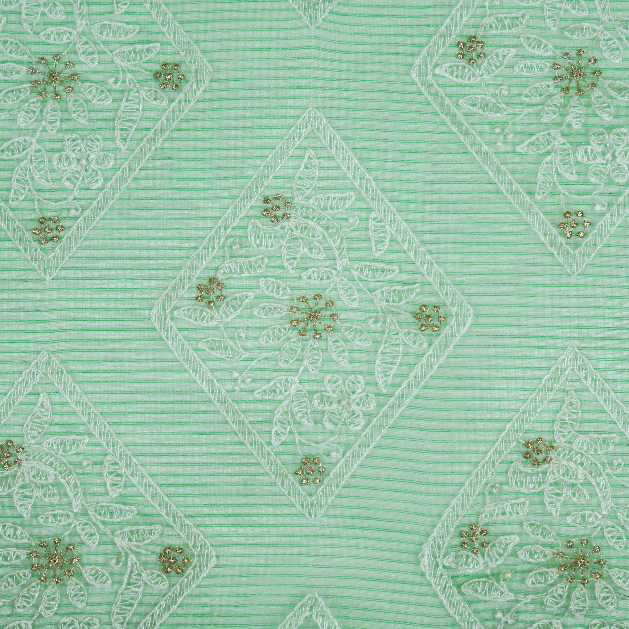 Yara Pista Green Semi Munga Kota Embroidered Fabric in Buta Pattern - Image 3