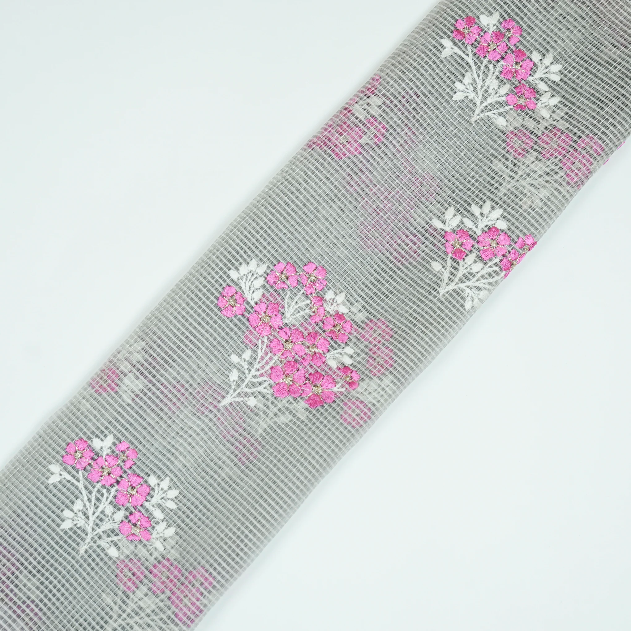 Yatika Grey Semi Munga Kota Embroidered Fabric in Buta Pattern - Image 4