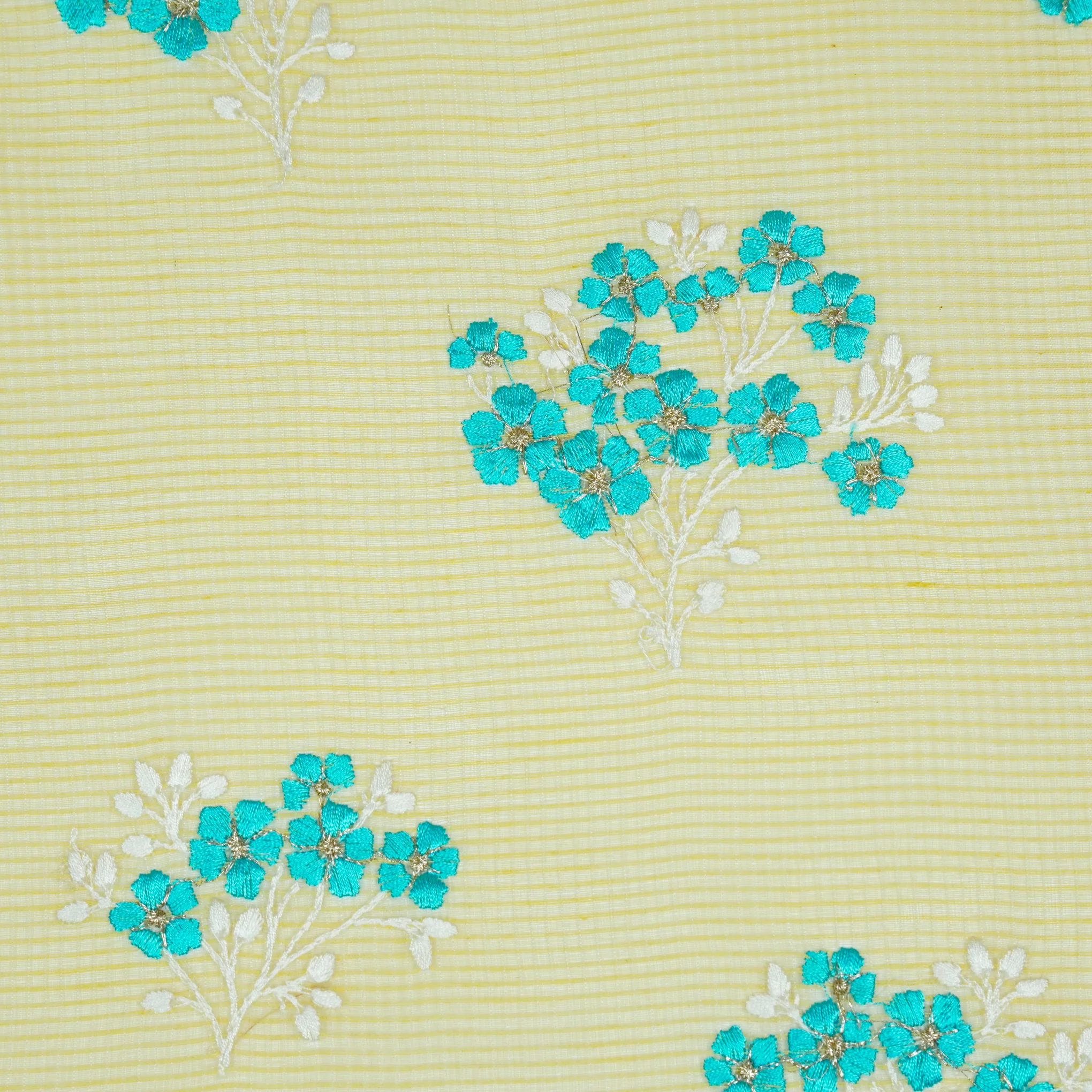 Yatika Lemon Semi Munga Kota Embroidered Fabric in Buta Pattern - Image 3