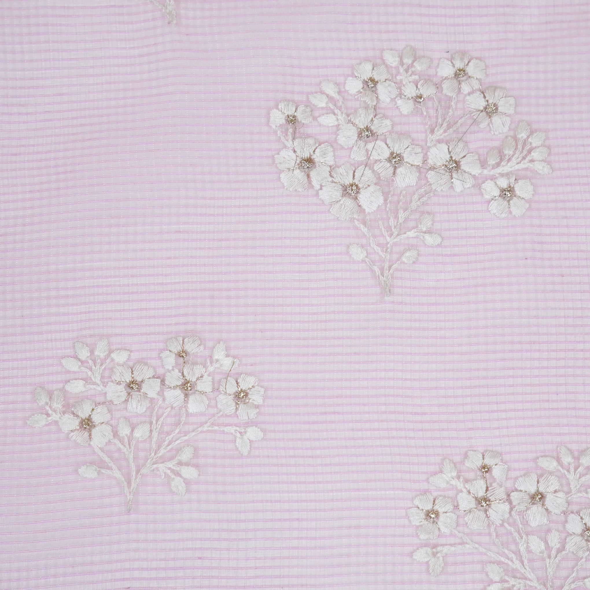 Yatika Pink Semi Munga Kota Embroidered Fabric in Buta Pattern - Image 3