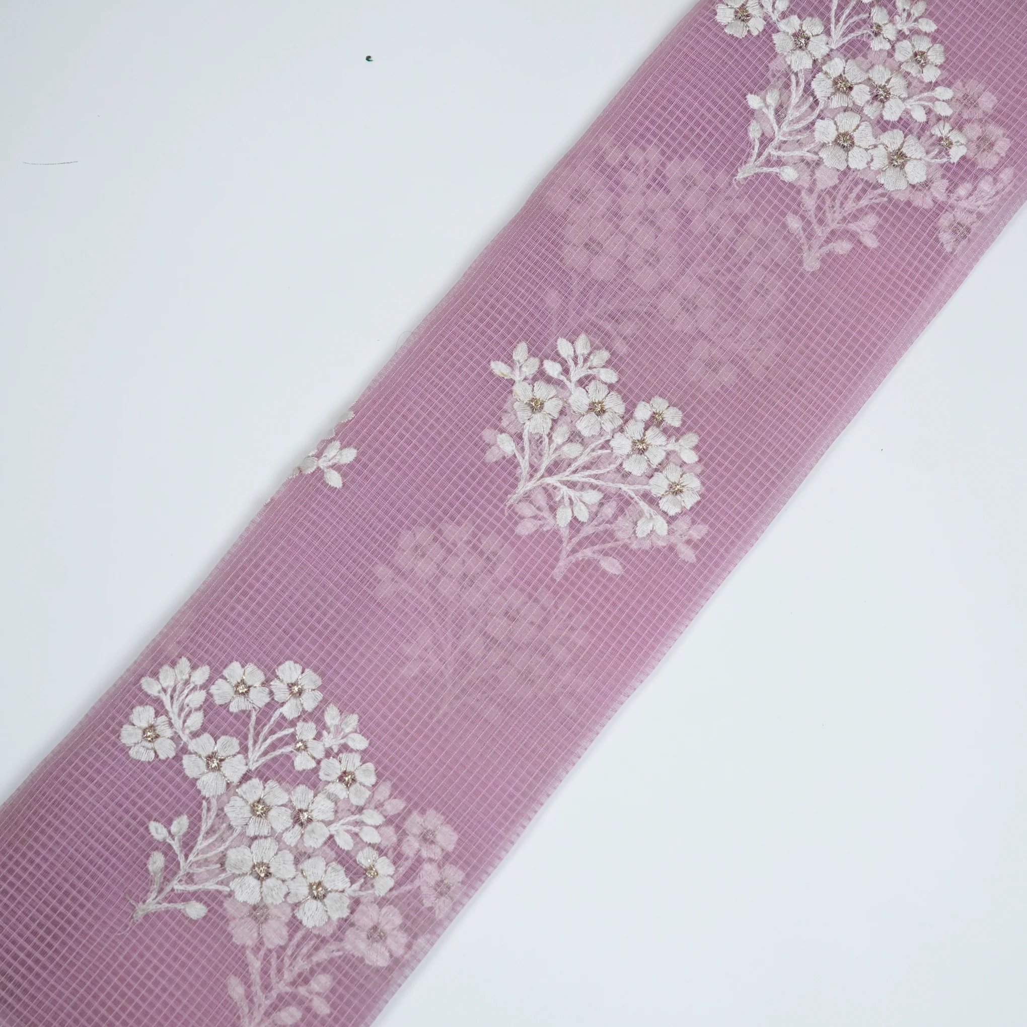 Yatika Pink Semi Munga Kota Embroidered Fabric in Buta Pattern - Image 4