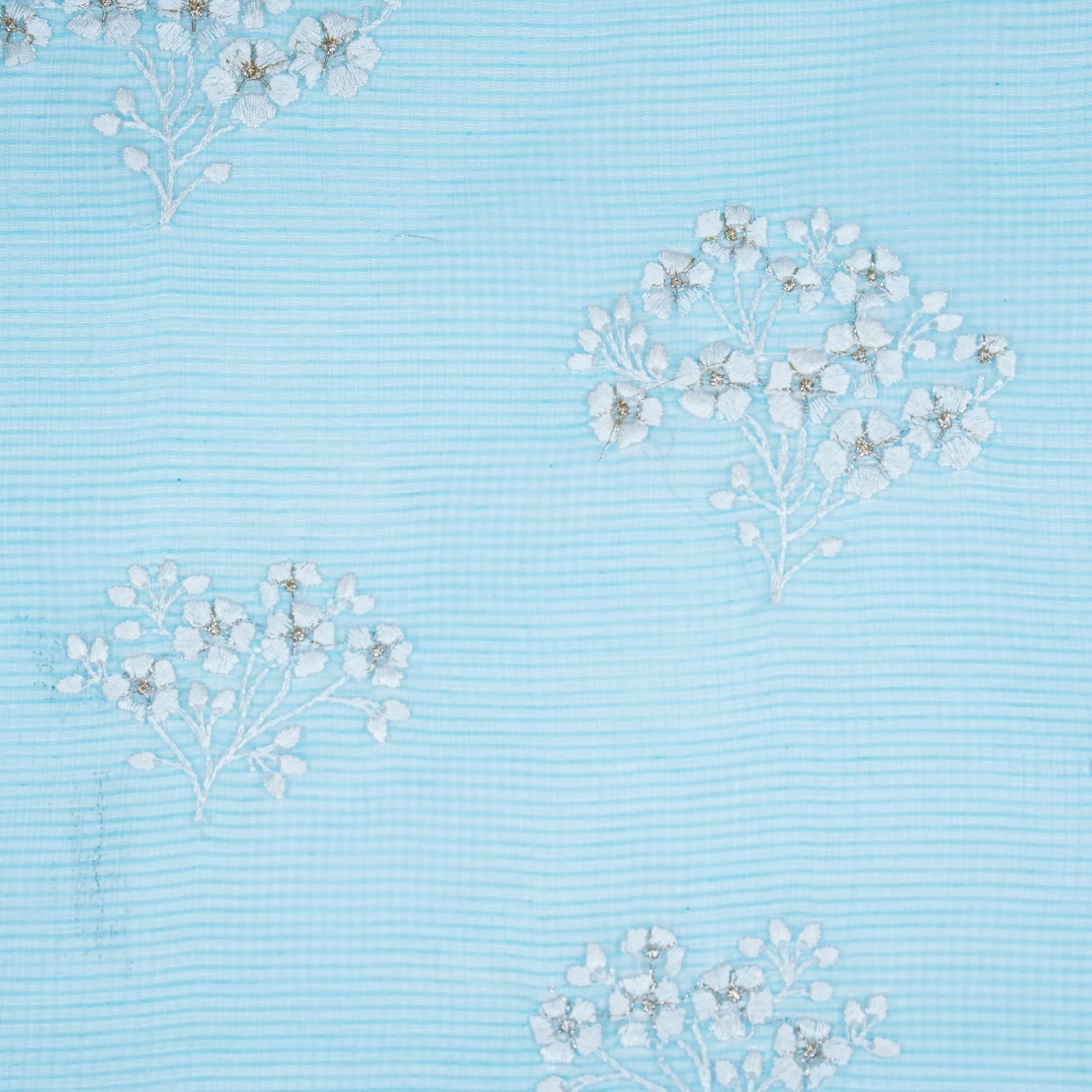 Yatika Turquoise Semi Munga Kota Embroidered Fabric in Buta Pattern - Image 3
