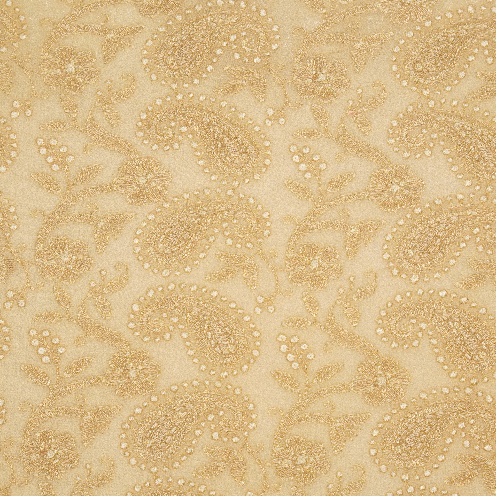 Zahra Beige Viscose Georgette Embroidered Fabric in Jaal Pattern - Image 3