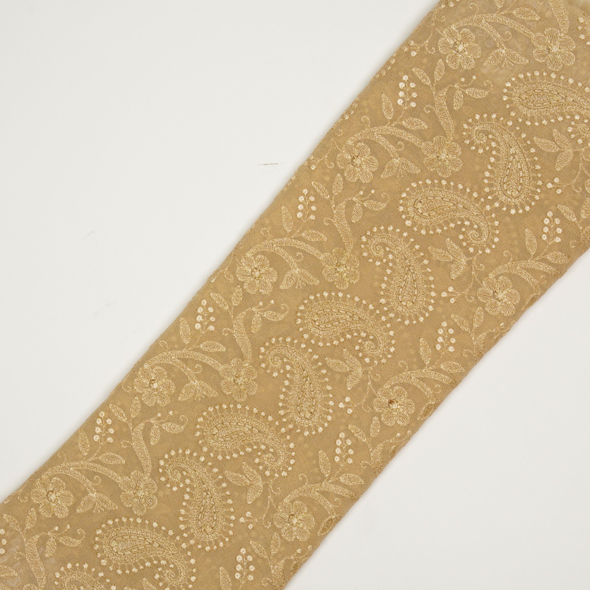 Zahra Beige Viscose Georgette Embroidered Fabric in Jaal Pattern - Image 4