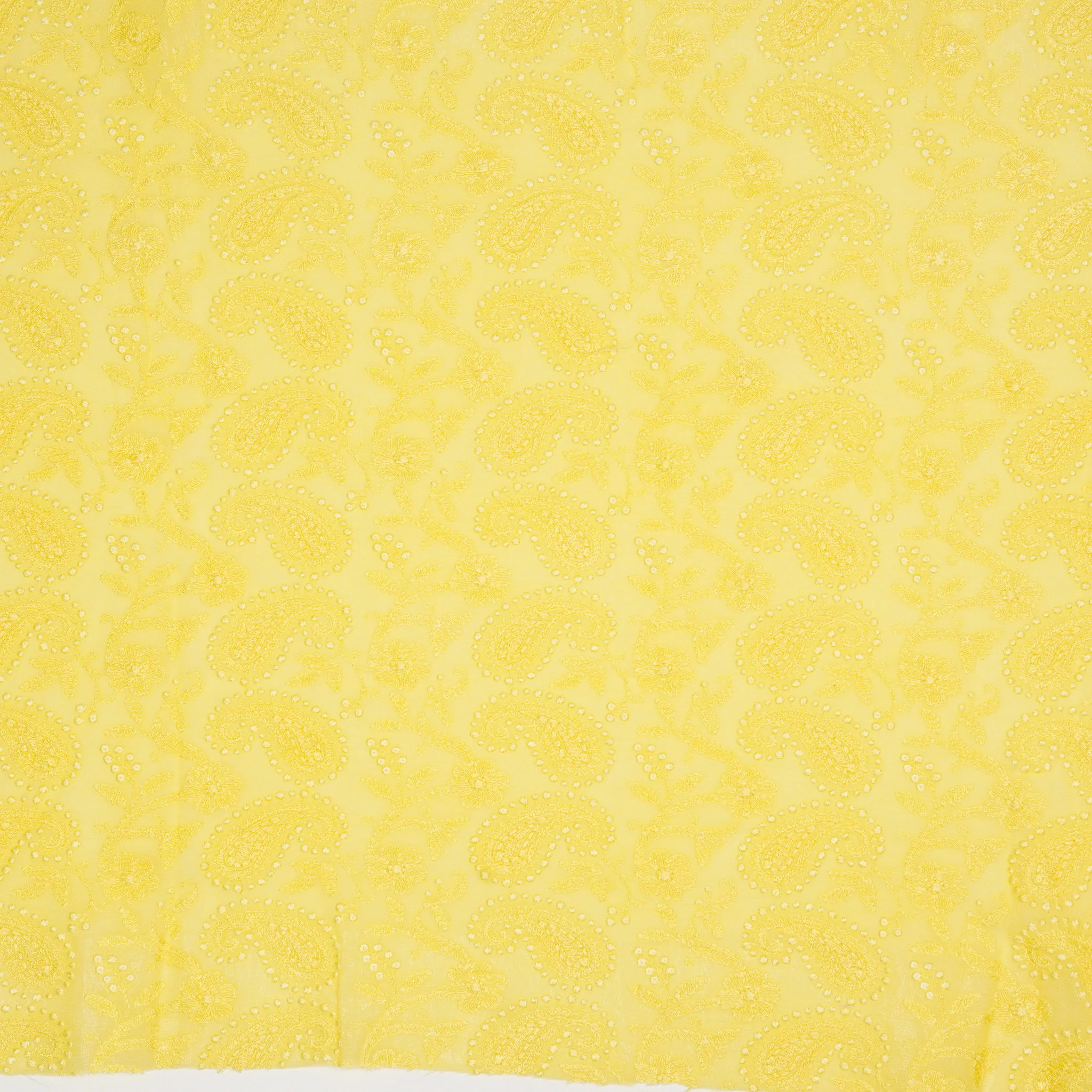 Zahra Lemon Viscose Georgette Embroidered Fabric in Jaal Pattern - Image 2