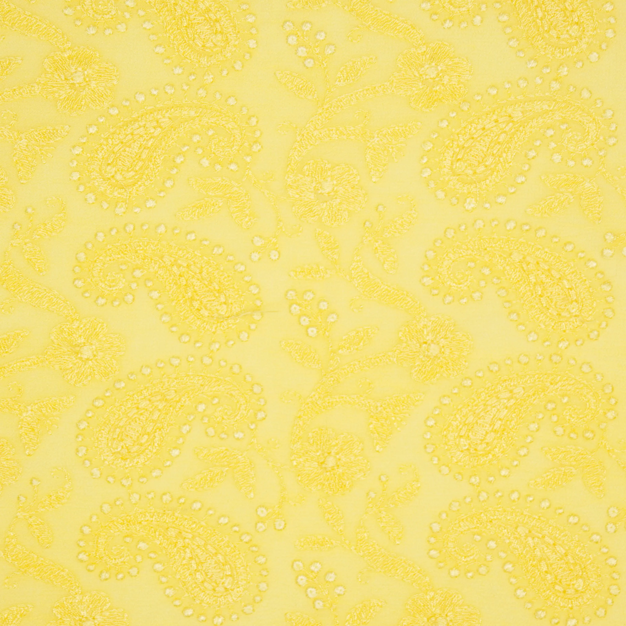 Zahra Lemon Viscose Georgette Embroidered Fabric in Jaal Pattern - Image 3