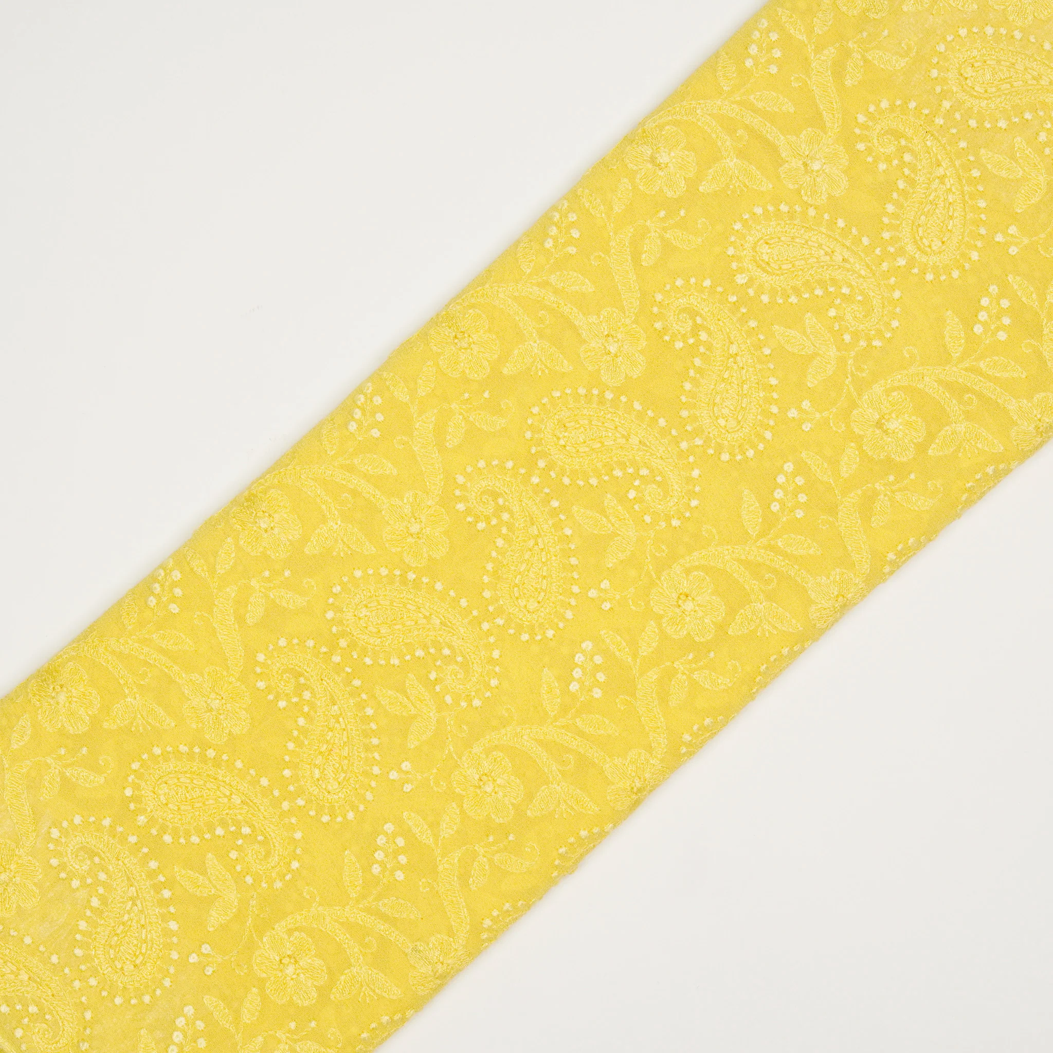 Zahra Lemon Viscose Georgette Embroidered Fabric in Jaal Pattern - Image 4
