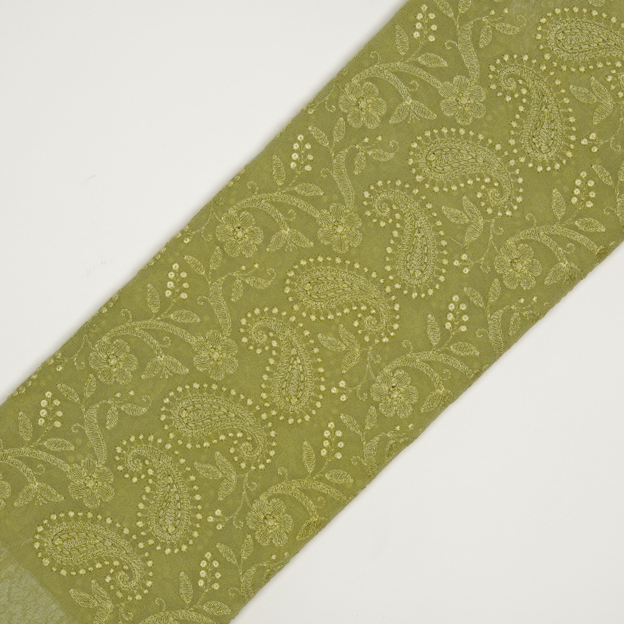 Zahra Sea Green Viscose Georgette Embroidered Fabric in Jaal Pattern - Image 4
