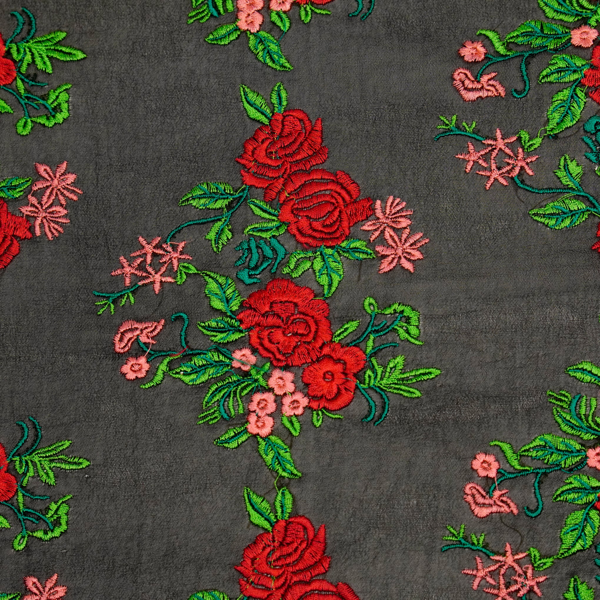 Zaira Black Viscose Georgette Embroidered Fabric in Jaal Pattern - Image 3