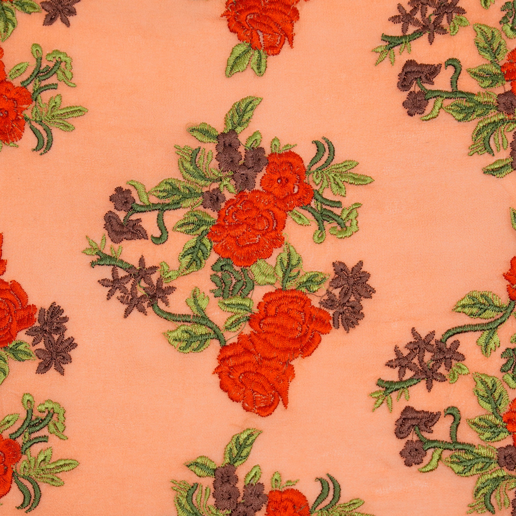 Zaira Peach Viscose Georgette Embroidered Fabric in Jaal Pattern - Image 3