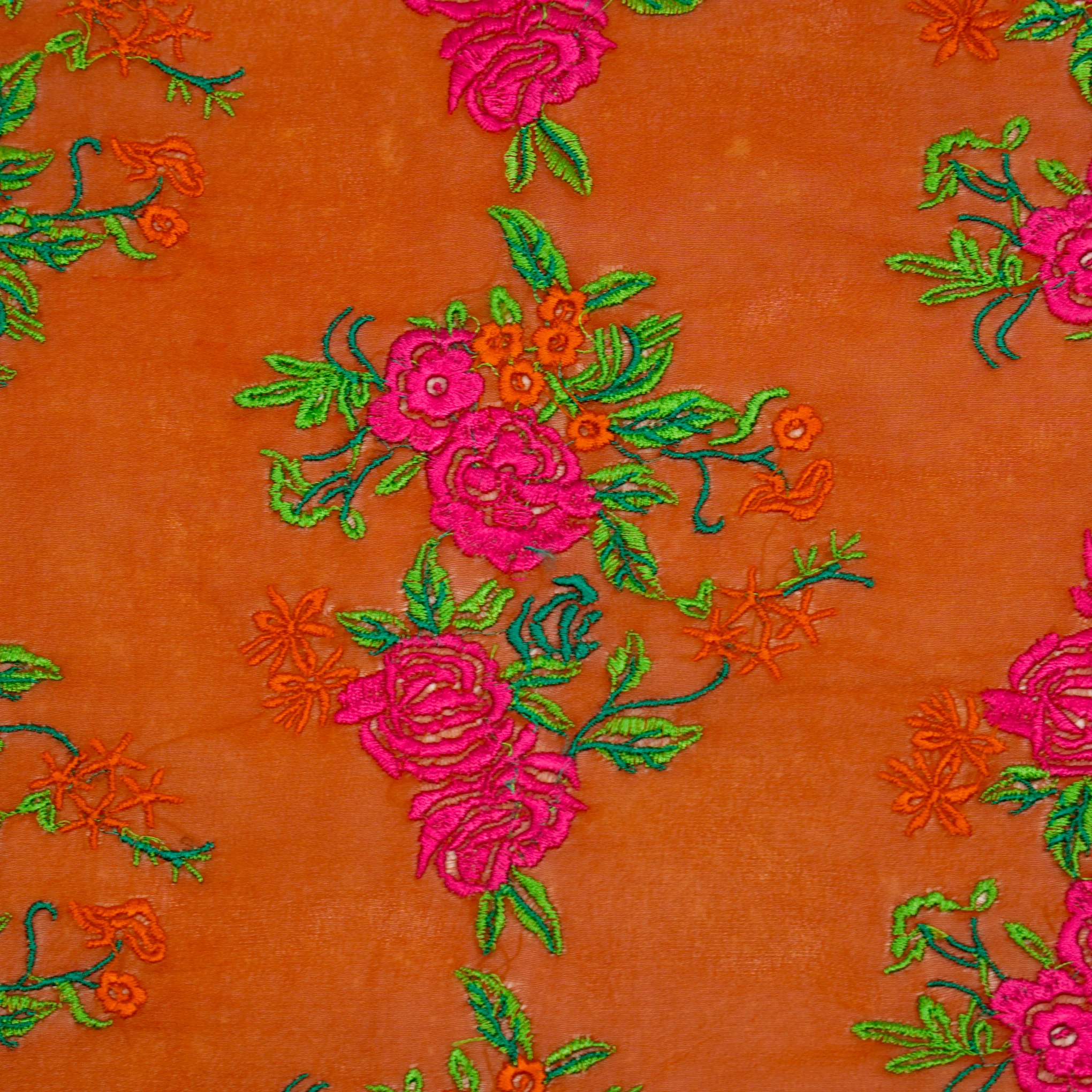 Zaira Rust Viscose Georgette Embroidered Fabric in Jaal Pattern - Image 3