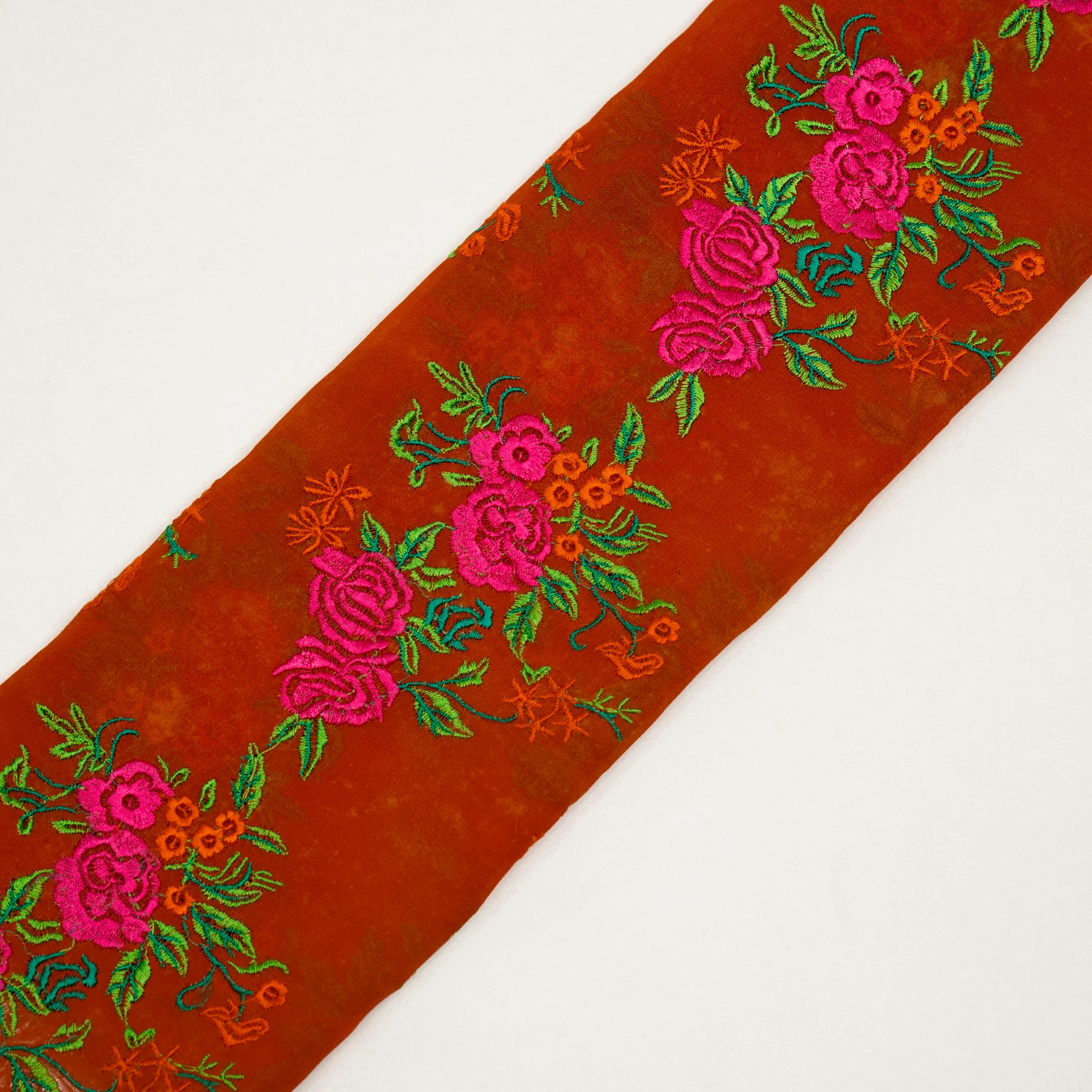 Zaira Rust Viscose Georgette Embroidered Fabric in Jaal Pattern - Image 4