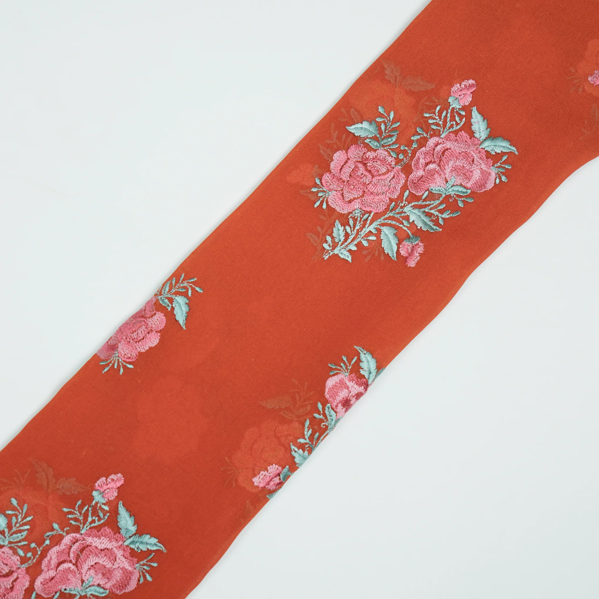 Zara Red Viscose Georgette Embroidered Fabric in Buta Pattern - Image 4