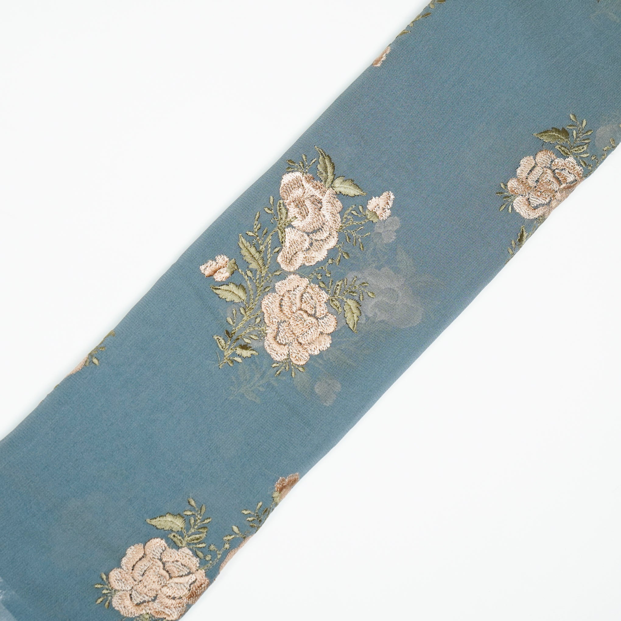 Zara Stale Grey Viscose Georgette Embroidered Fabric in Buta Pattern - Image 4