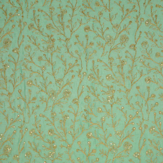 Ziya Aqua Mul Chanderi Embroidered Fabric in Jaal Pattern - Image 3