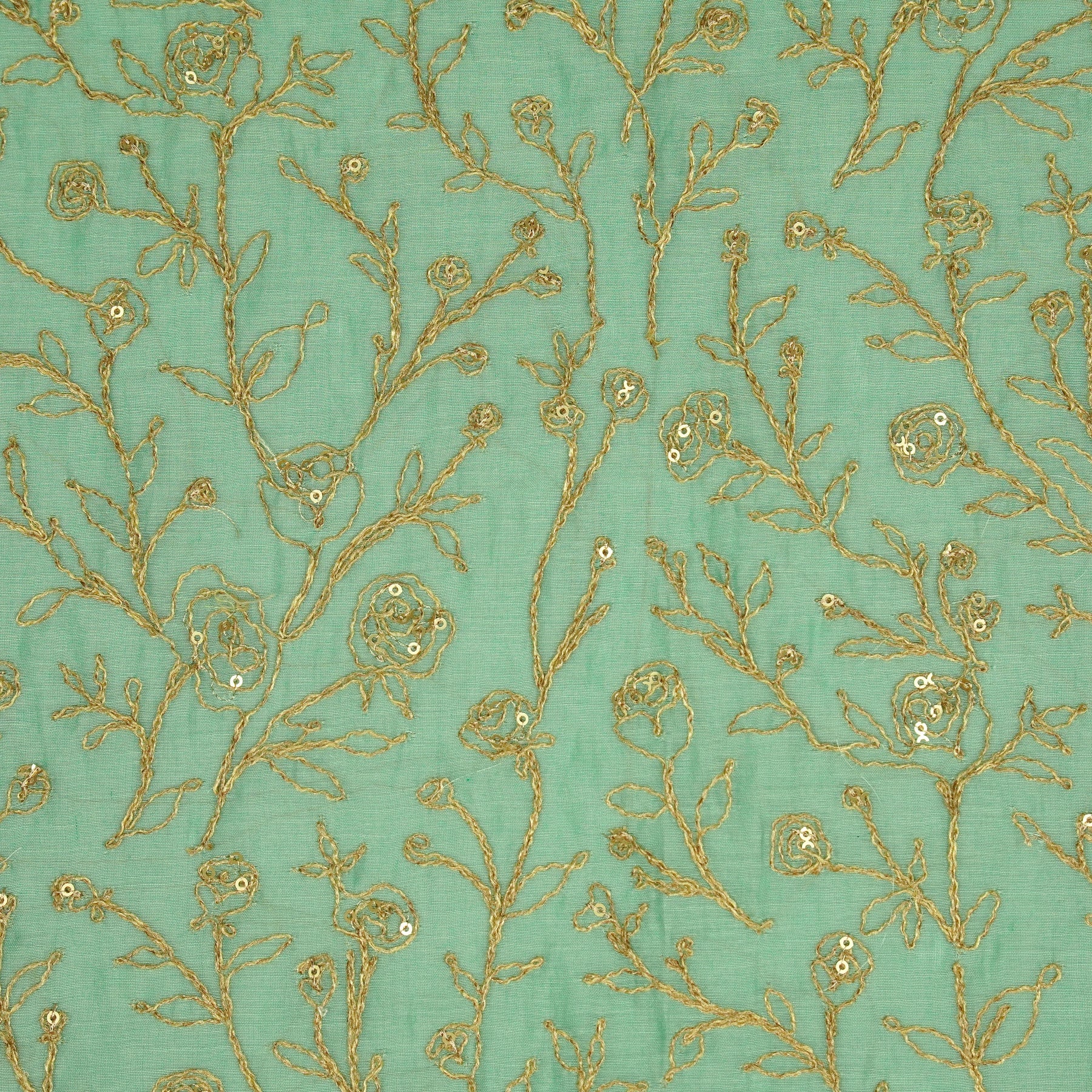 Ziya Aqua Mul Chanderi Embroidered Fabric in Jaal Pattern - Image 4