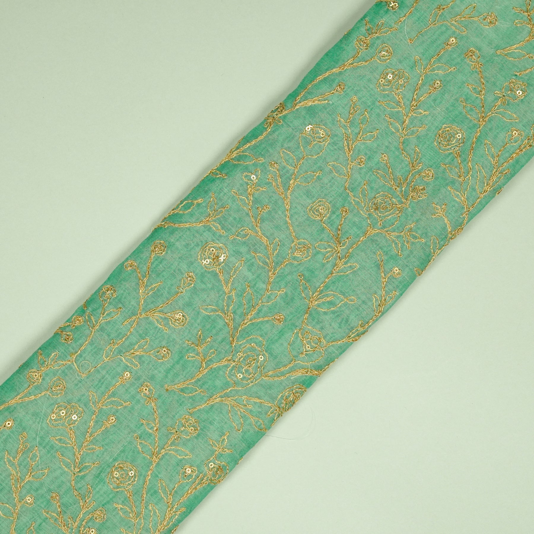 Ziya Aqua Mul Chanderi Embroidered Fabric in Jaal Pattern - Image 5