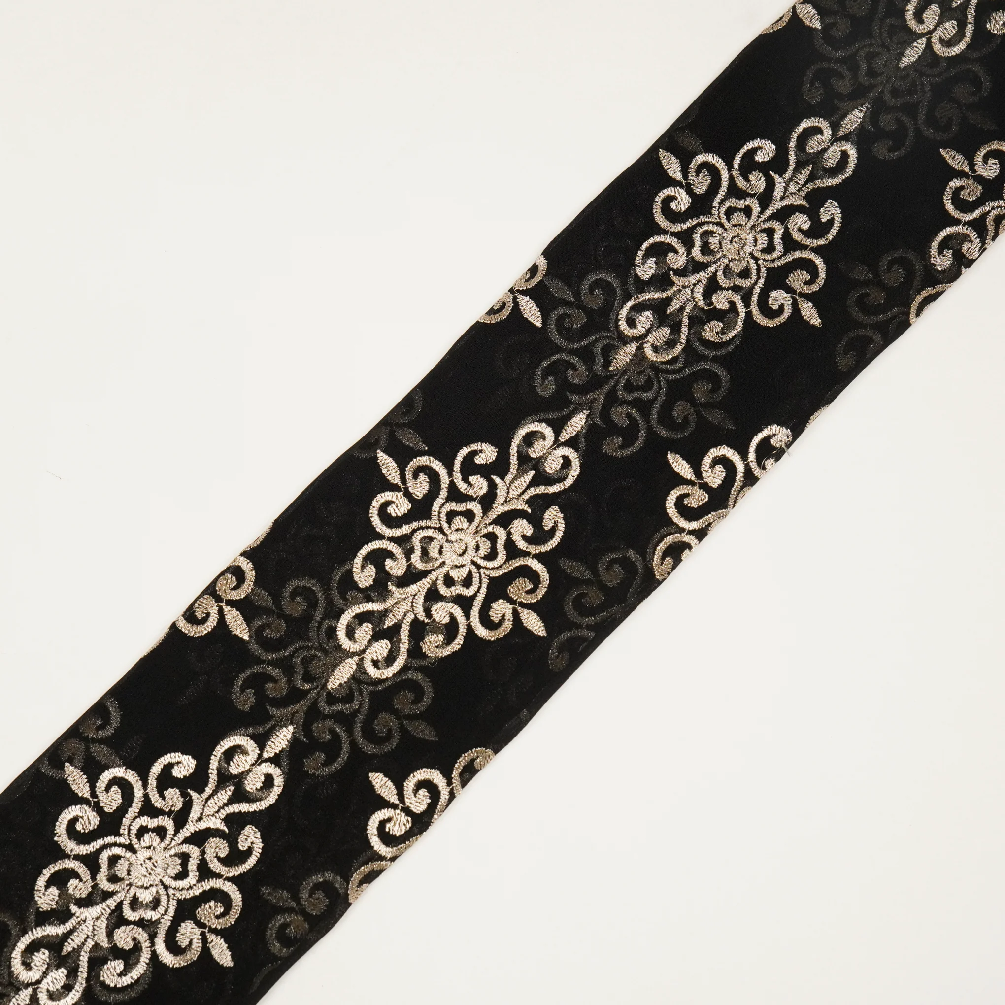 Urwi Black Viscose Georgette Embroidered Fabric in Buta - Image 4