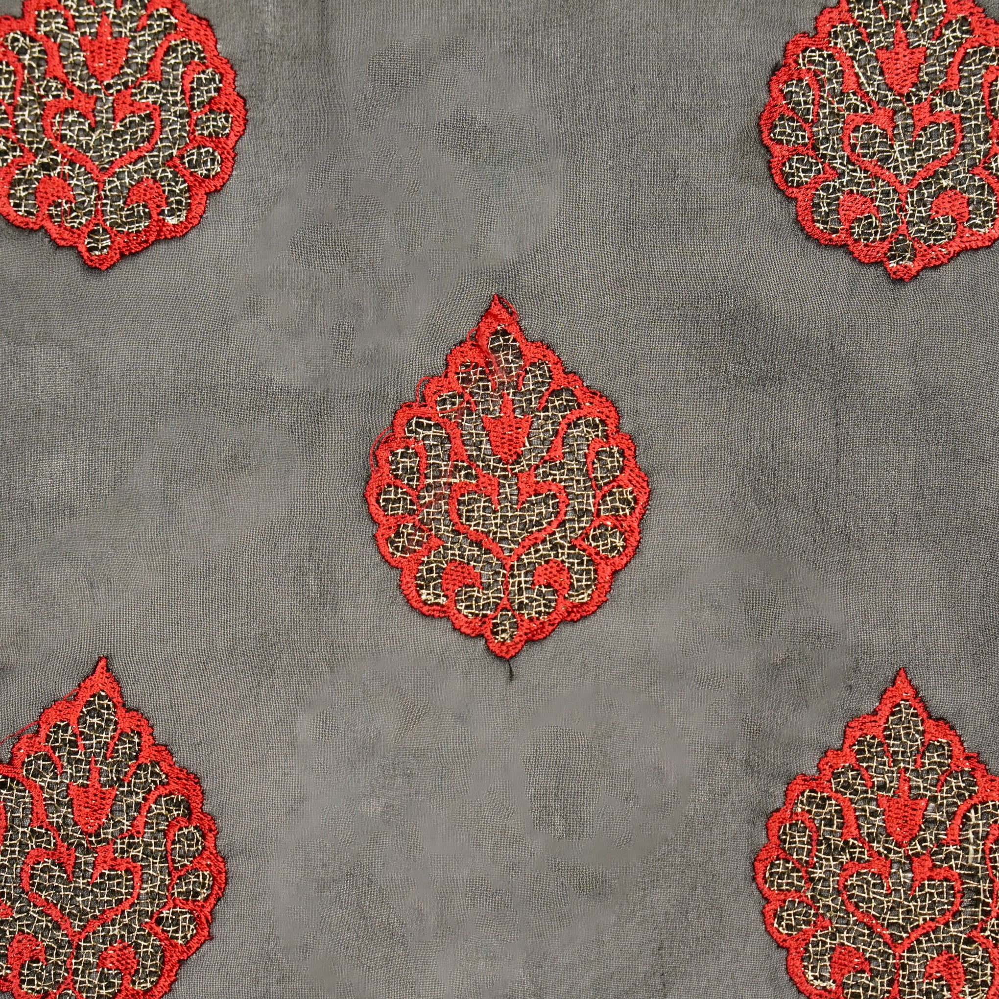 Zoya Black Viscose Georgette Embroidered Fabric in Buta - Image 3