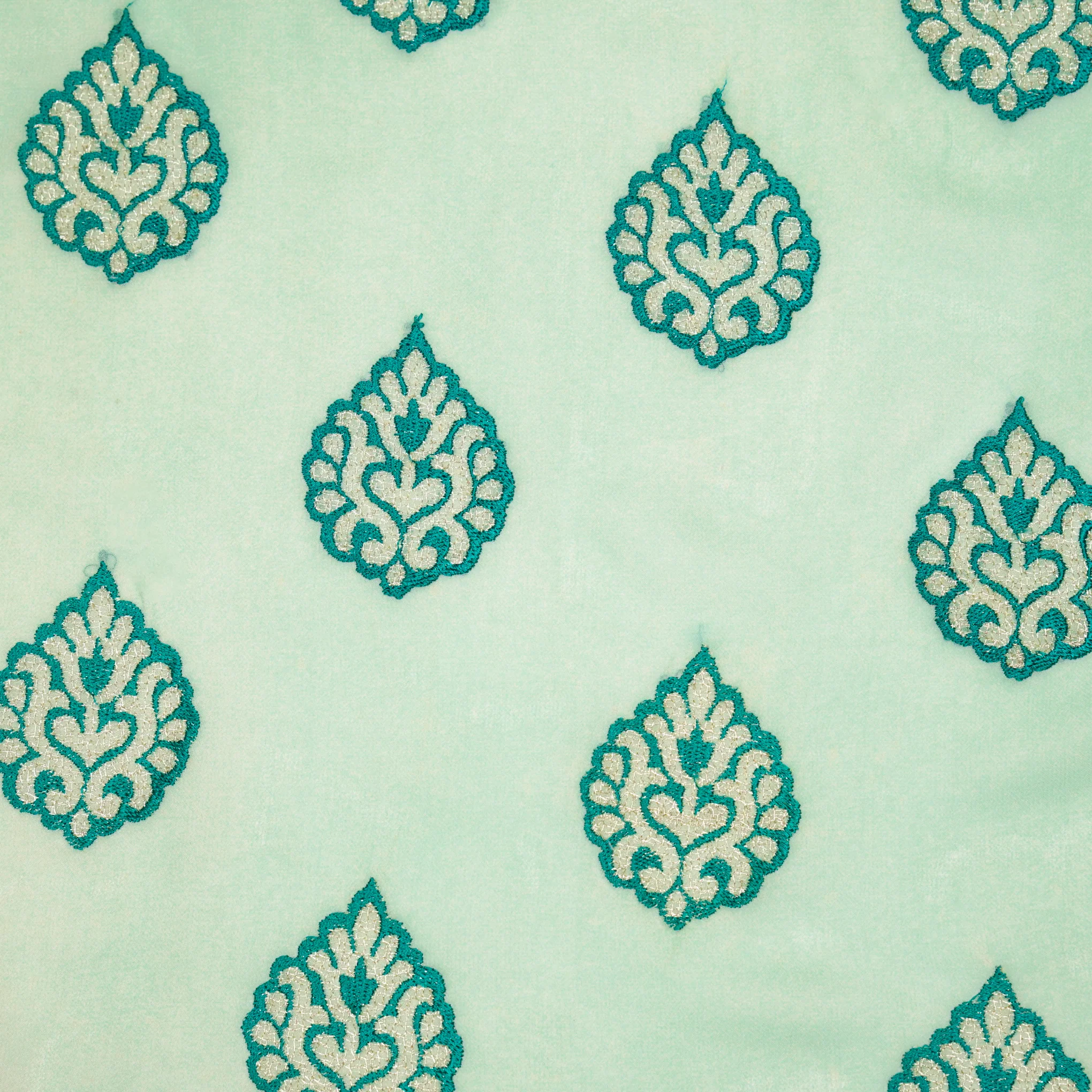Zoya Sea Green Viscose Georgette Embroidered Fabric in Buta - Image 2