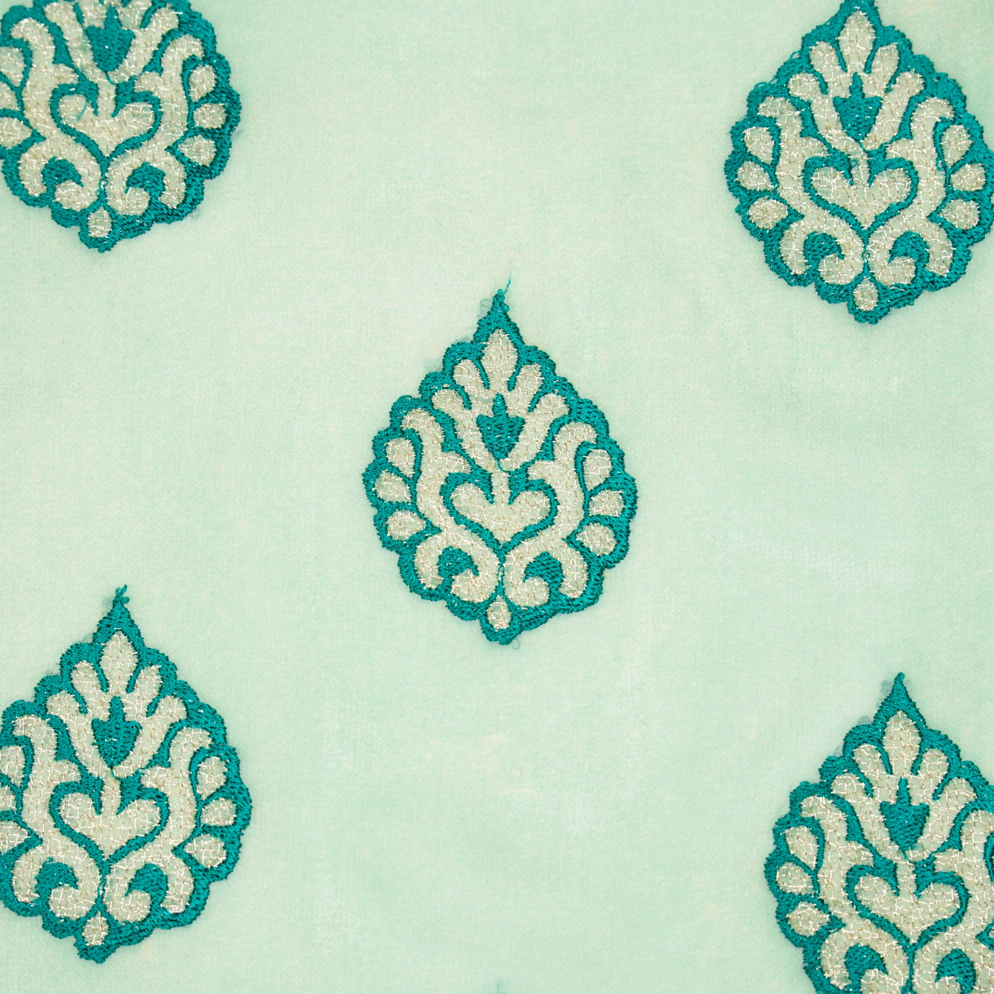 Zoya Sea Green Viscose Georgette Embroidered Fabric in Buta - Image 3