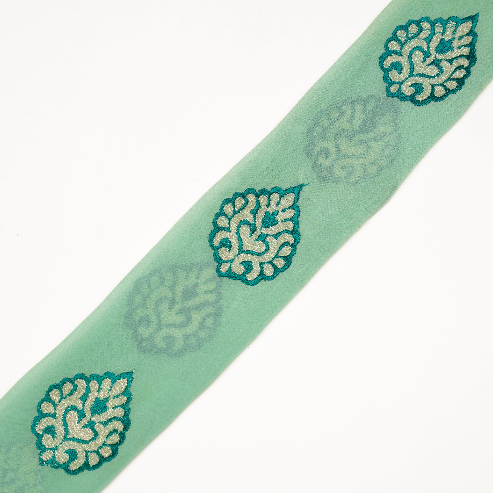 Zoya Sea Green Viscose Georgette Embroidered Fabric in Buta - Image 4