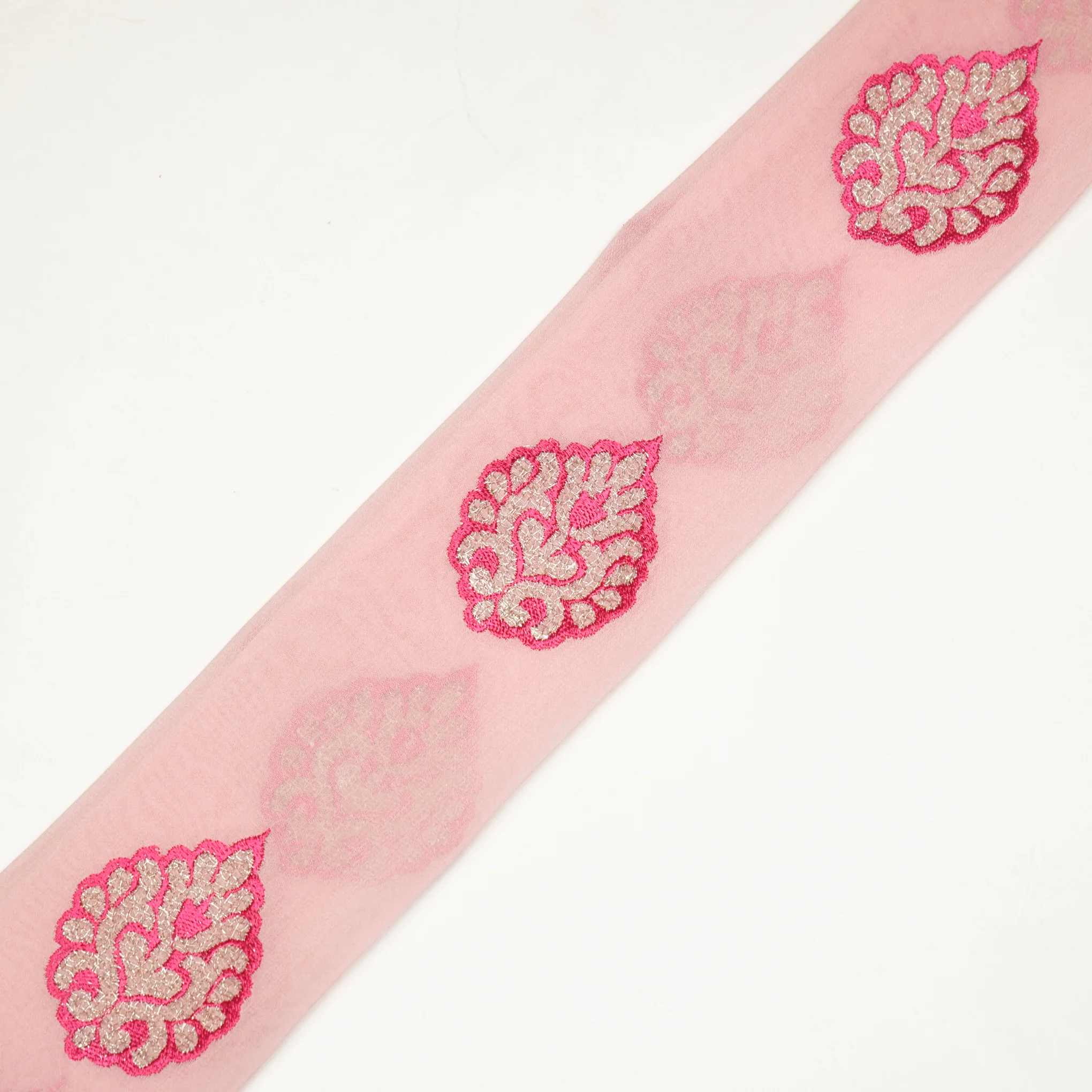 Zoya Pink Viscose Georgette Embroidered Fabric in Buta - Image 4